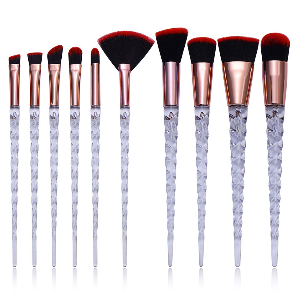 10 Piece Unicorn Makeup Brush Set Liquid Foundation Cosmetics Blush Eyeshadow Eyebrow Brush Women Beauty Glitter Makeup Brush: Black