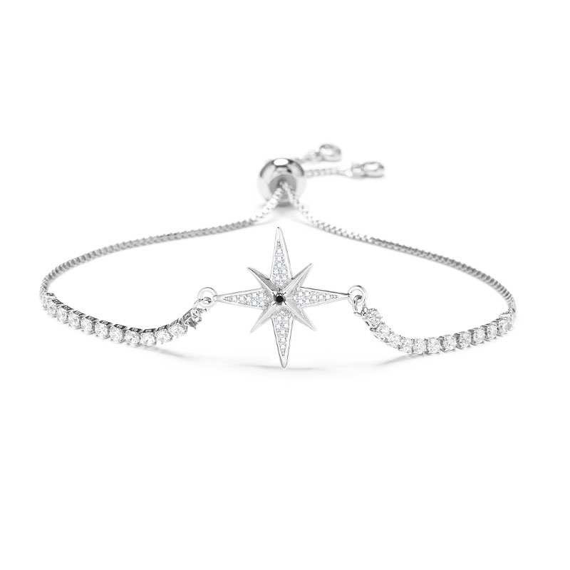 Witte & Zwarte Cz Stenen Starburst Bedelarmband Vrouwen Meisje Zirkonia Kristal Rood Koord Achtpuntige Ster Lichte Sieraden Cadeau