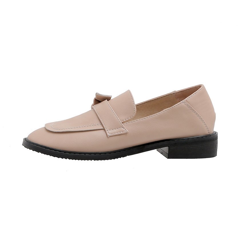 Qutaa sommerfugleknude rund tå kvinder sko pu læder casual damer pumps firkantet hæl slip on single sko stor størrelse 34-43