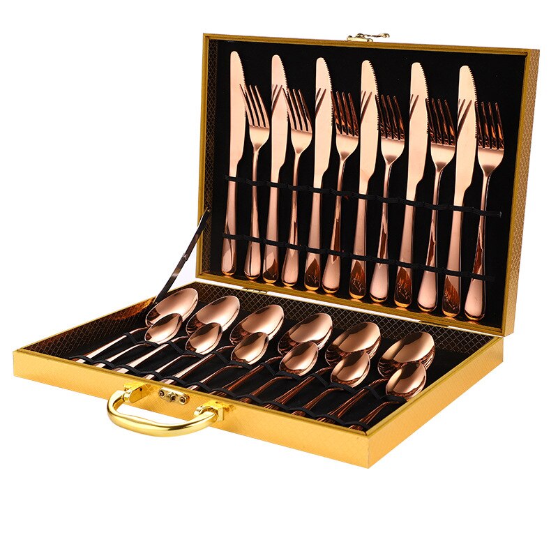 24 Stks/set Goud Bestek Zilverwerk Set Steak Mes Vork Lepel Theelepel Noble Wedding Party Reizen Thuis Luxe Bestek Set: A
