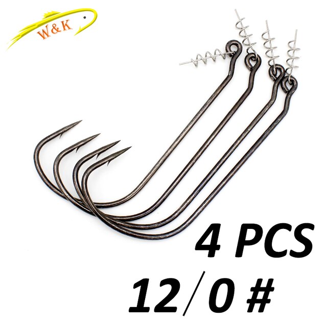 Hameçon de pêche en forme de ver pour brochet, appât souple pour bateau, eau douce, 12/0 et 11/0: 4pcs 12no