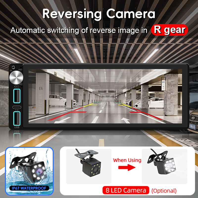 Radio de coche Audio 1Din Universal 6,86 pulgadas reproductor de vídeo Multimedia para coche pantalla IPS Bluetooth 5,0 USB/tipo-c carga soporte cámara