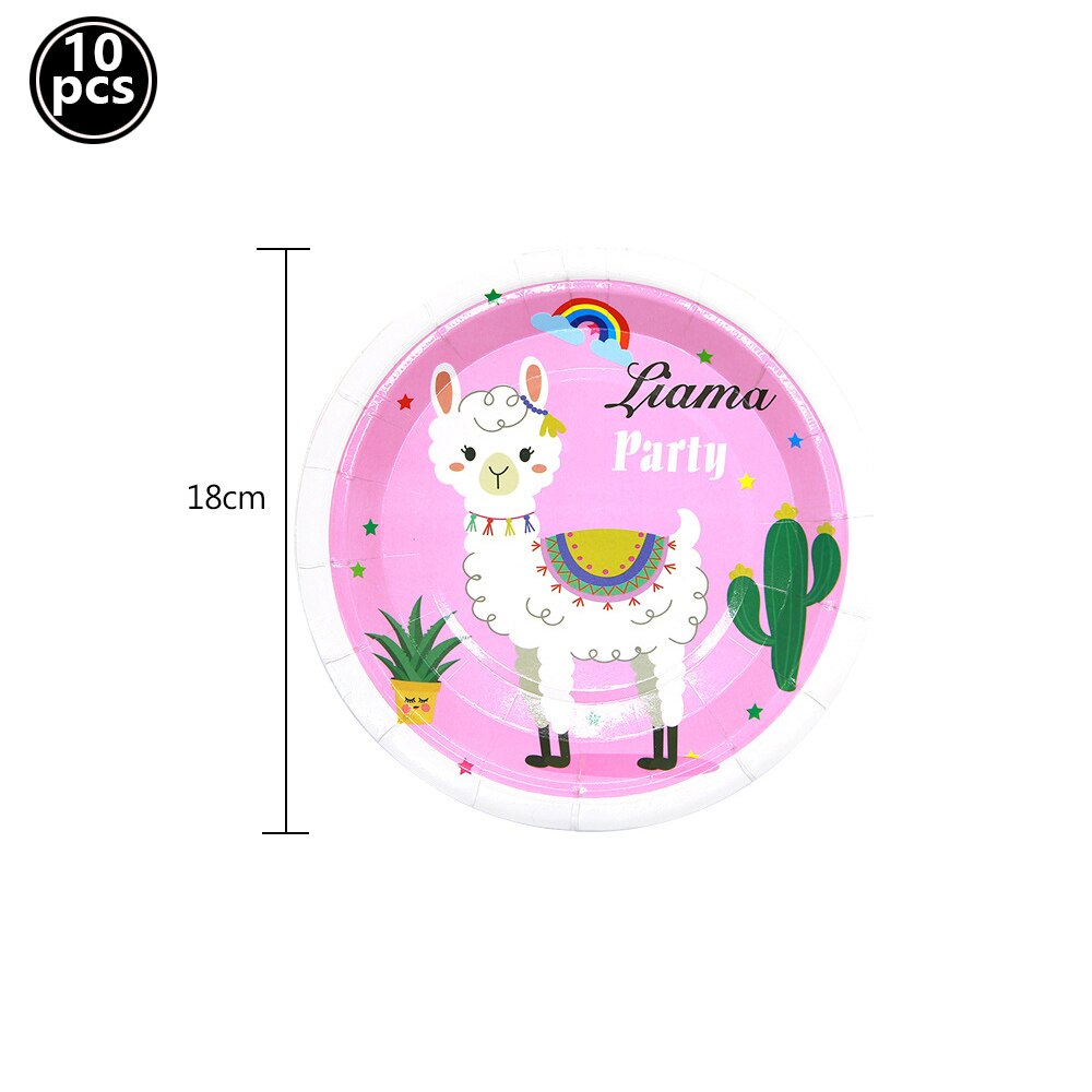 Llama Cactus – vaisselle jetable à motif d'alpagas, assiettes, gobelets, serviettes, décorations pour fête prénatale: 10pcs 7inch plates