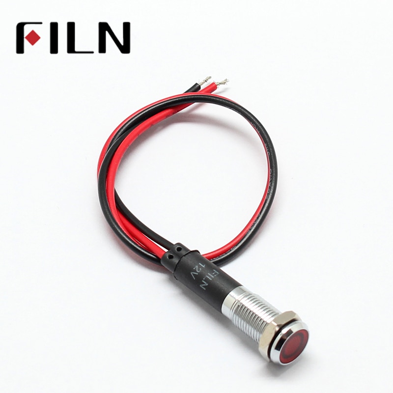 8mm 3v 6v 12v 24v 110v 220v metall led pilotpanel instrumentbräda signal indikator varningslampa 20cm kabel krom finish bil båt marin