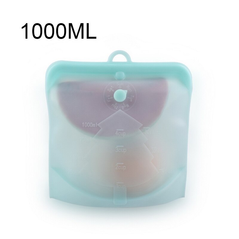 1Pcs Food Storage Bag Containers Reusable Freezer Bag Leakproof Top Ziplock Silicone Bags Kitchen Organizer Pouch ^^: 1000ML blue