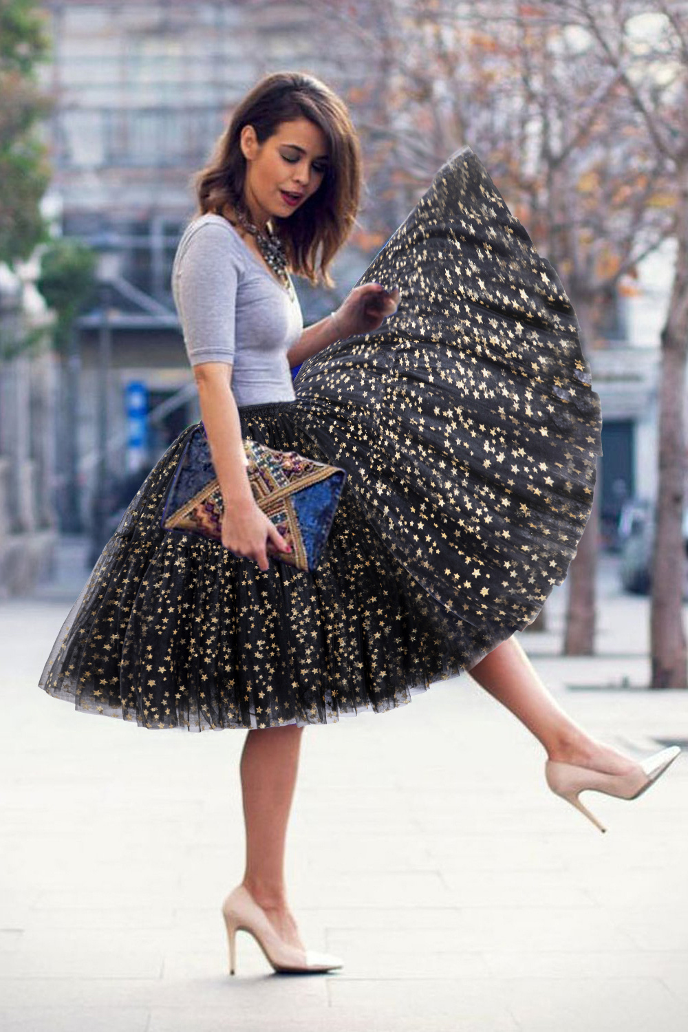 Faldas de tul multicapa hinchadas para mujer, falda elástica hasta la rodilla de tul para mujer, falda tutú de princesa corta para niña, 2024: Negro