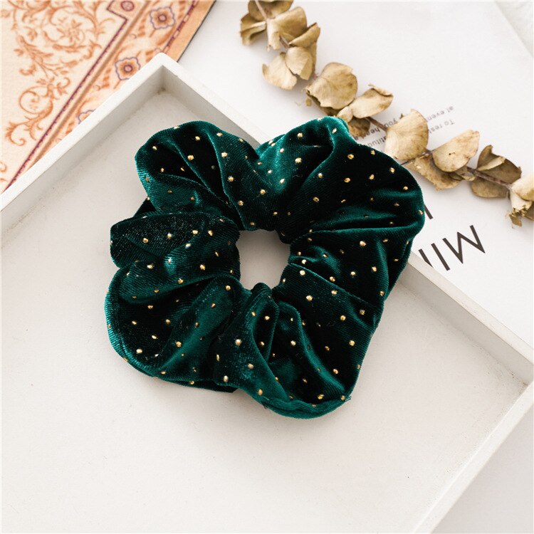 Coleteros de terciopelo dorado para niña, lazos de anillo de pelo sólido para niña, coleteros, banda de goma, diadema verde, accesorios para el cabello: 5