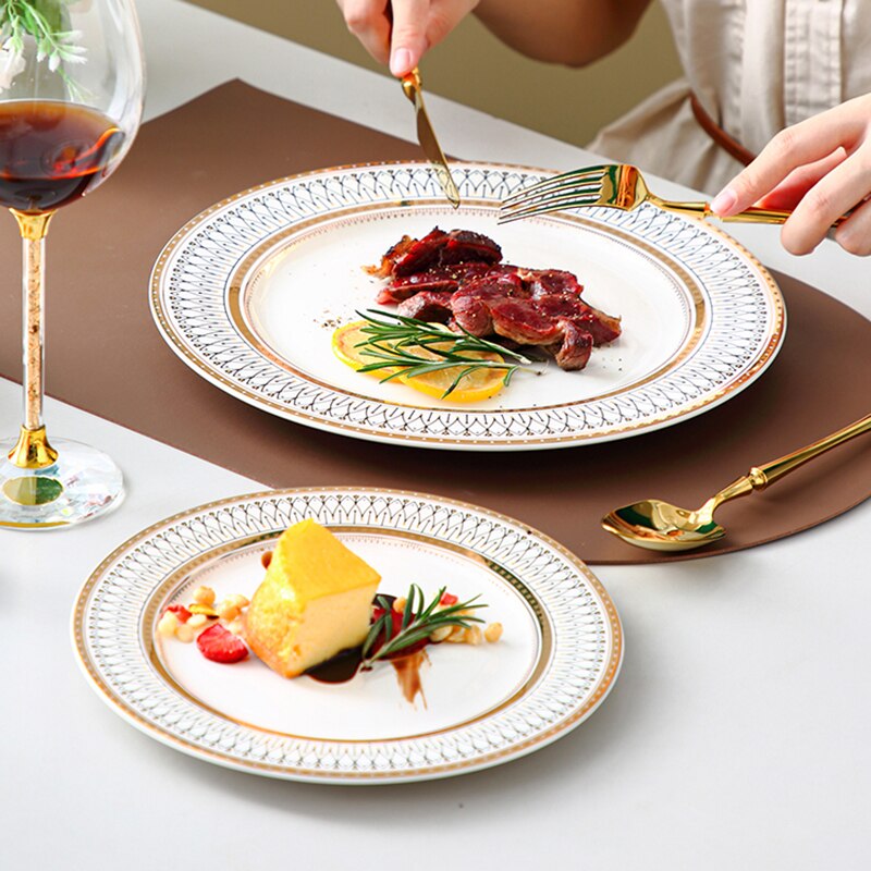 Food Ceramic Luxury Plate Set Christmas Restaurant Gold Breakfast Plates Dinner Serving Europen Platos De Cena Tableware DL60PZ
