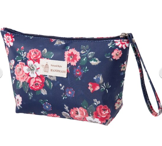 Neceser de maquillaje para mujer, kit de viaje a cuadros, bolsa para cosméticos de lienzo con cremallera impresa, bolso de teléfono, organizador, conjunto de maquillaje de belleza: dark blue