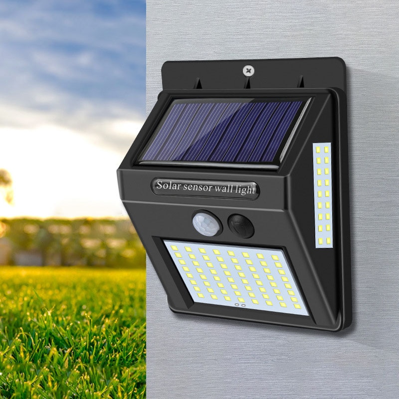 100 led zonne-energie buitenlamp met pir-bewegingssensor, op zonne-energie werkende straatverlichting voor tuindecoratie, 144 waterdichte