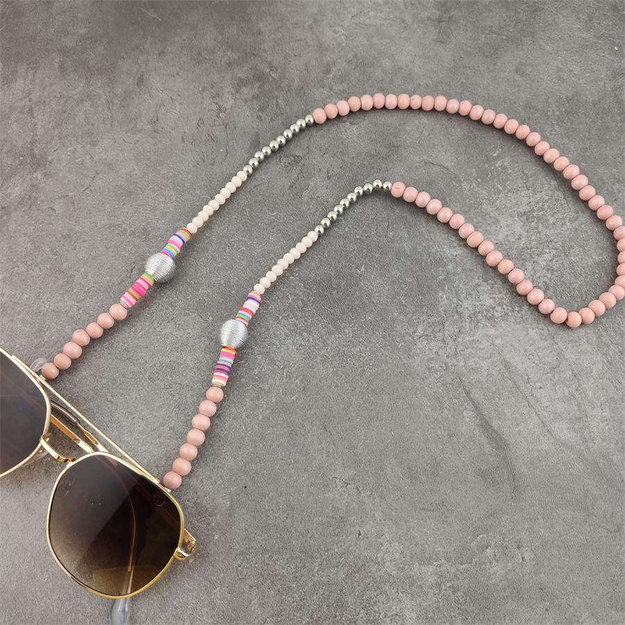 Chaînes de lunettes en perles de bois Boho, avec boule argentée, lunettes de soleil en métal, lunettes de lecture, porte-cordon, sangle de cou: Rouge