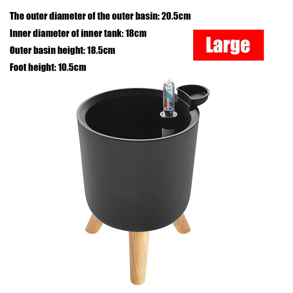 Self Watering Plant Flower Pot with Water Level Indicator Floor Desk Planter Balcony Office Planting Pot Gardening Supplies: Black Large with Leg