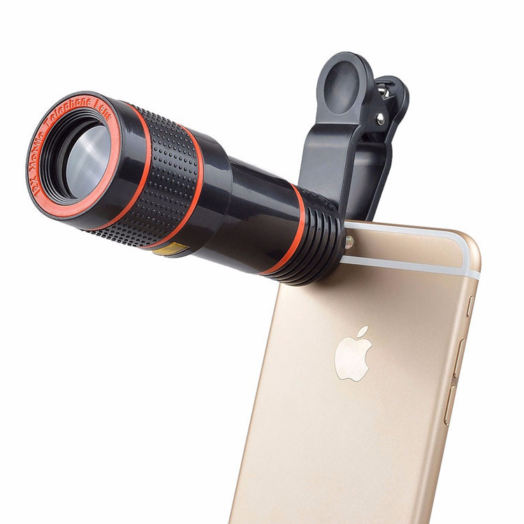 Universele 8x Of 12x Mobiele Telefoon Voor Camera Smartphone Lens Hd Telescoop Optische Lens Zoom Clip Lens Mobiele Telefoon Accessoires: 12X black