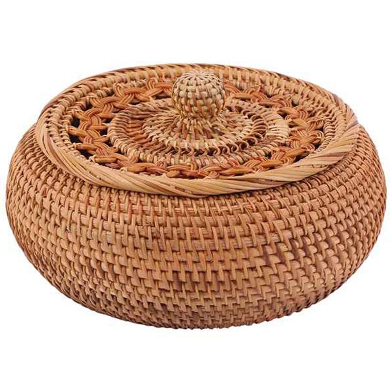 Boîtes rondes en rotin avec couvercle, tissé à la main, plateau en osier polyvalent, panier de rangement de Table à pain, pique-nique 11 pouces panier osier: 23x11cm-NEW
