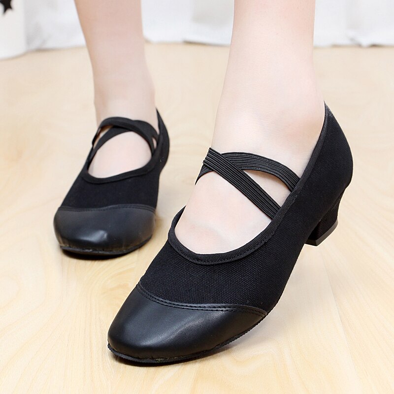 Women&#39;s Red/Black Canvas Dance Shoes Low Heel Dance Practice Shoes Soft And Breathable PU Shoes Head