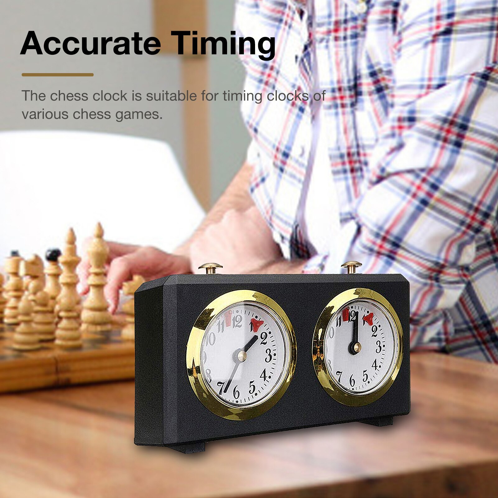 Retro Analog Chess Clock Timer-Wind-Up Mechanical Chess Clock, No Battery Needed (Black)