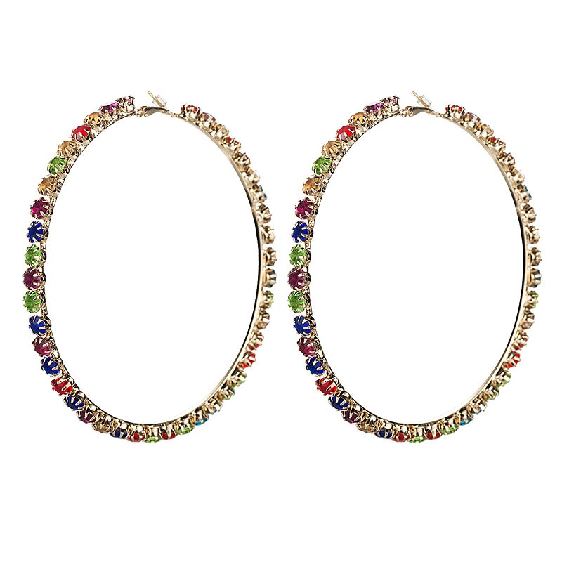Stenfans strålende farvede krystal store bøjleøreringe smykker populære rhinestone perler cirkeløreringe kvindelige runde tilbehør