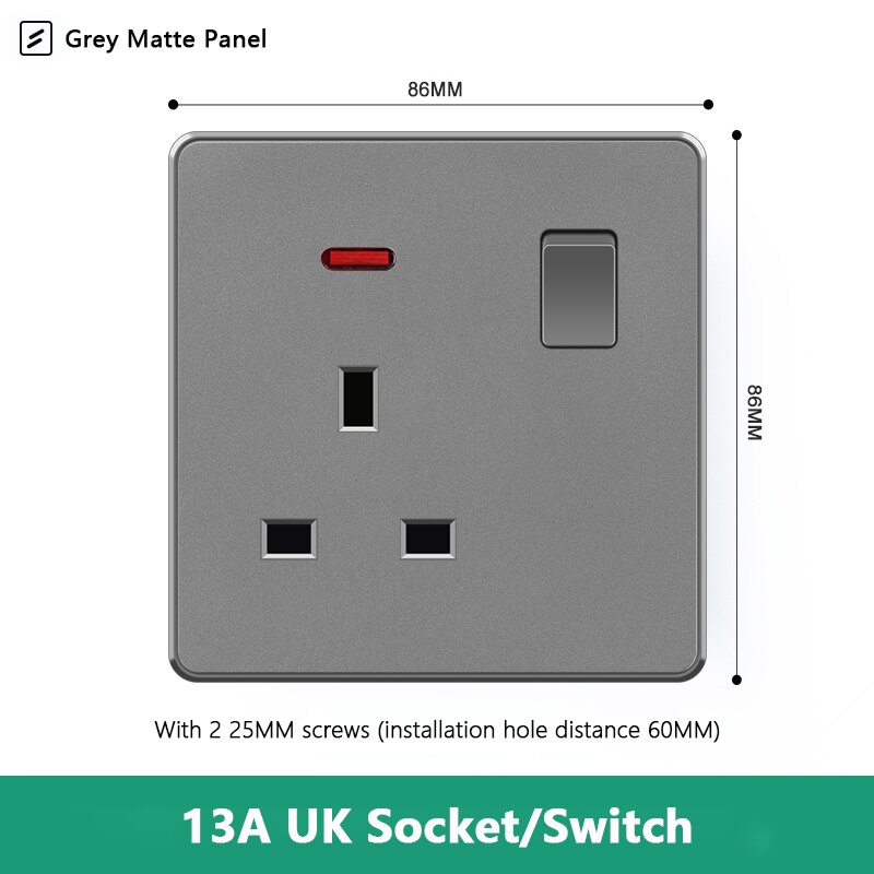 Avoir UK Standard 13A Wall Socket Black White Gray Plastic Embedded Panel Usb Socket With Switch 110-250V Two Britain Outlet: 1UK1GL-G
