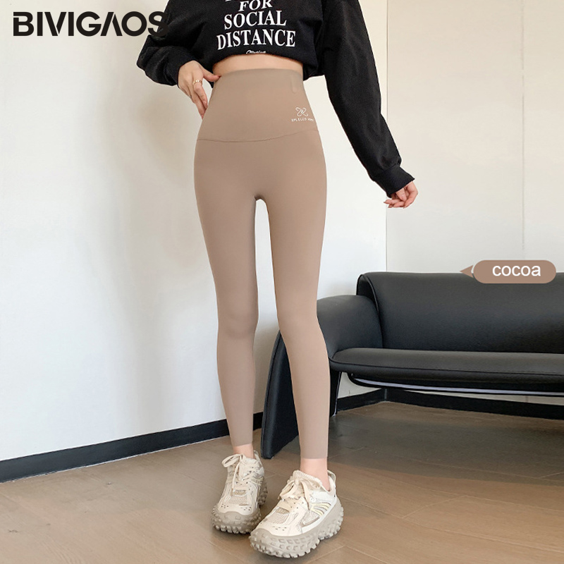 BIVIGAOS Autumn Thickened Shark Leggings Women High Waist Sport Fitness Push Up Leggings Slimming Running Tight Legging: XXL / Khaki