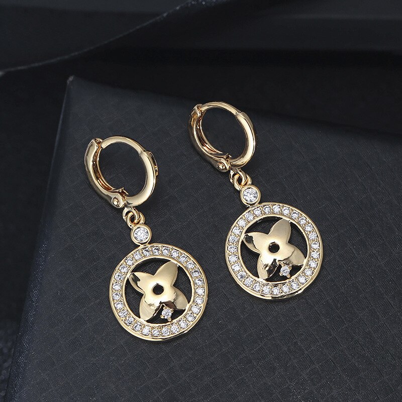 popular Euro-American flower plant-shaped zircon copper earrings factory direct explosions: gold