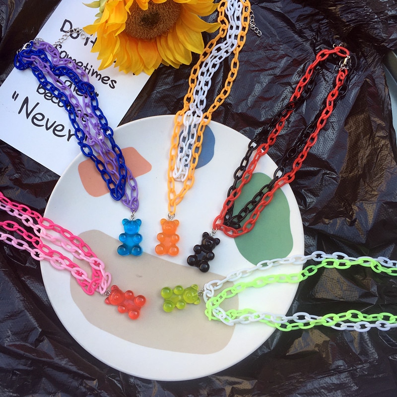 7 färger rainbow pride söt gelébjörn gummihalsband för kvinnor tjejer cool punk hip hop resin halsband tillbehör
