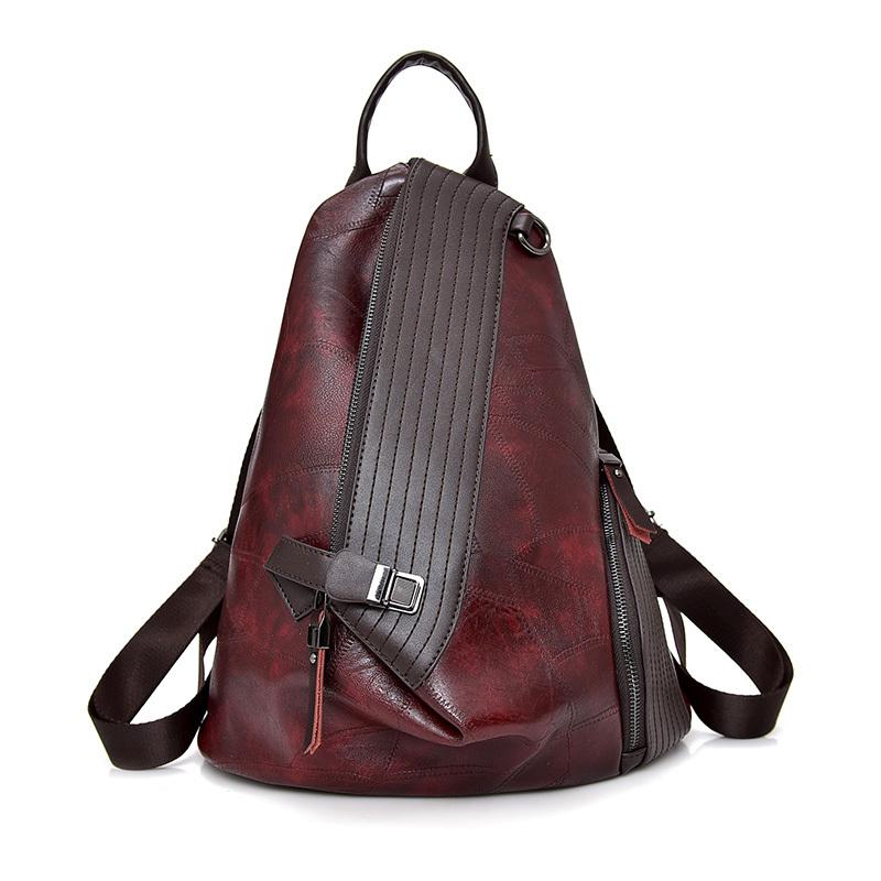 Rygsæk kvinder rygsæk rejser multifunktionel kvindelig rygsæk pu læder taske anti-tyveri rygsæk rygsæk: Vin
