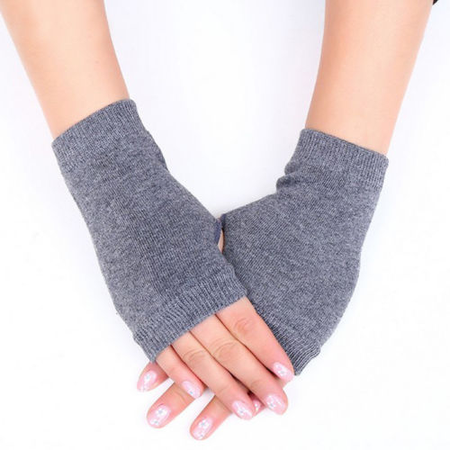 Kvinder stilfulde håndvarmere vinterhandsker kvinder arm hækling strikning bomuldsvante varme fingerløse handsker gants femme: Grå