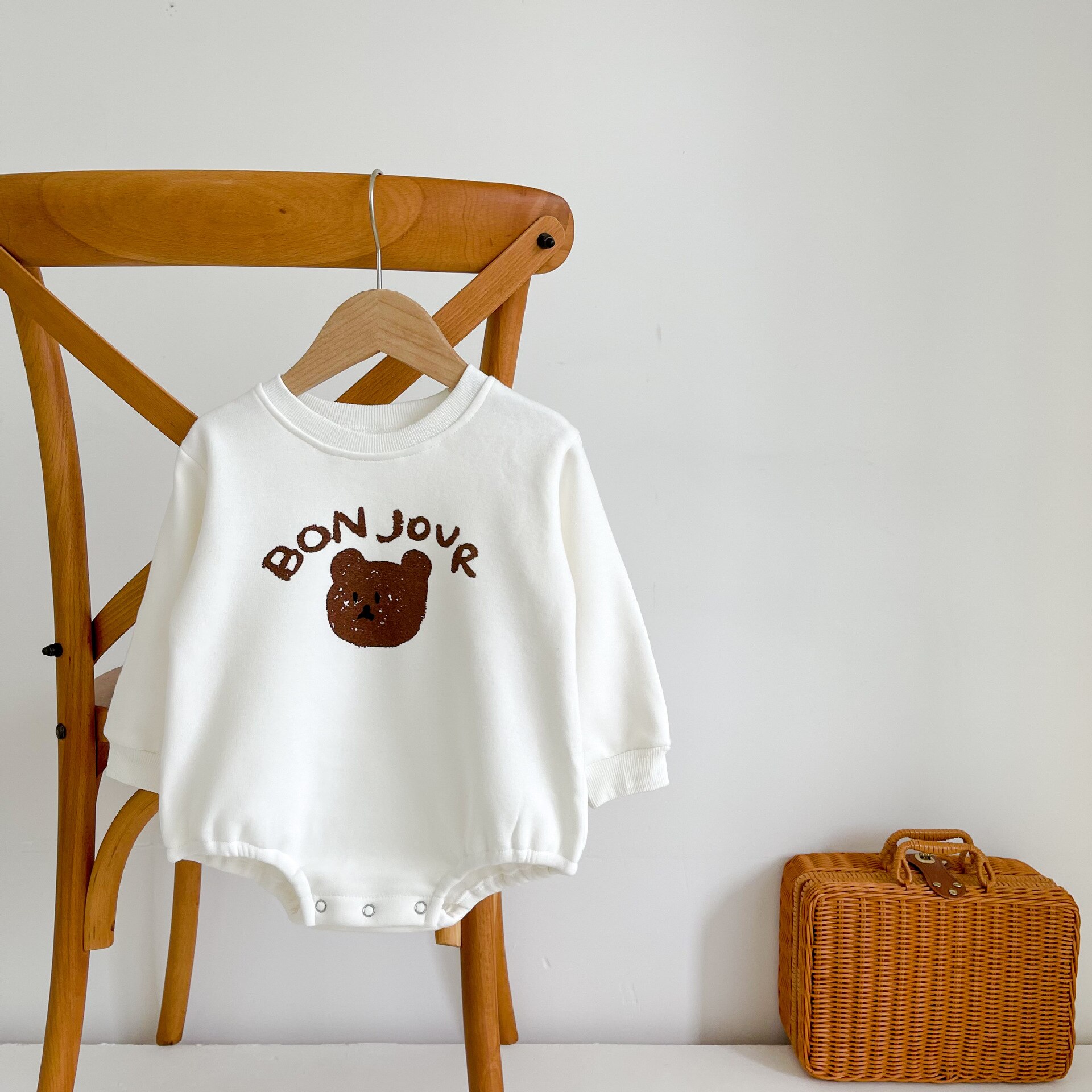 1187b 2022 Plus samt-Baby-strampler mit bärenmotiv, langärmelig, jungen-Karosserie, babykleidung, neugeborenenkleidung: Weiß / 100 3t