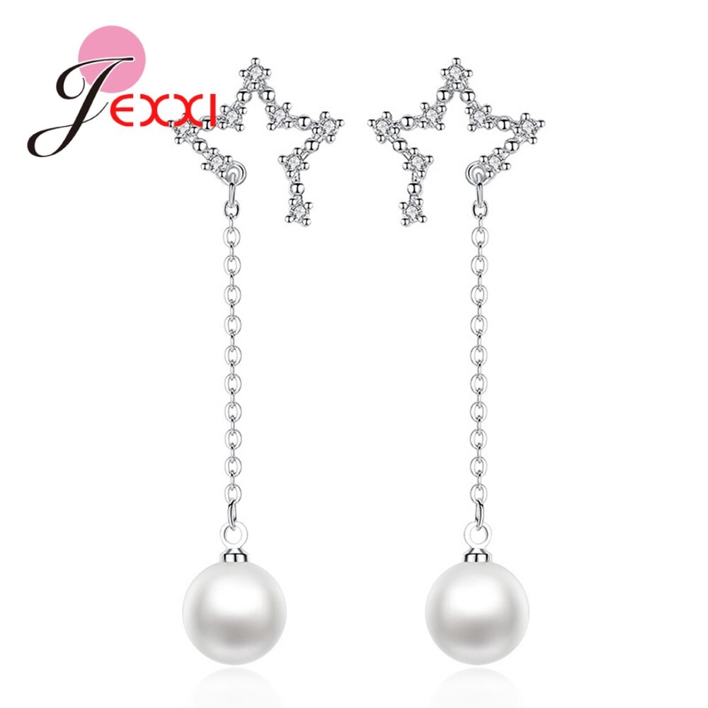 Heetste Verkoop Fresh Water Parel Doorboord Oorbellen Fonkelende 925 Zilveren Zirconia Verharde Stars Sieraden Voor Ol Dames