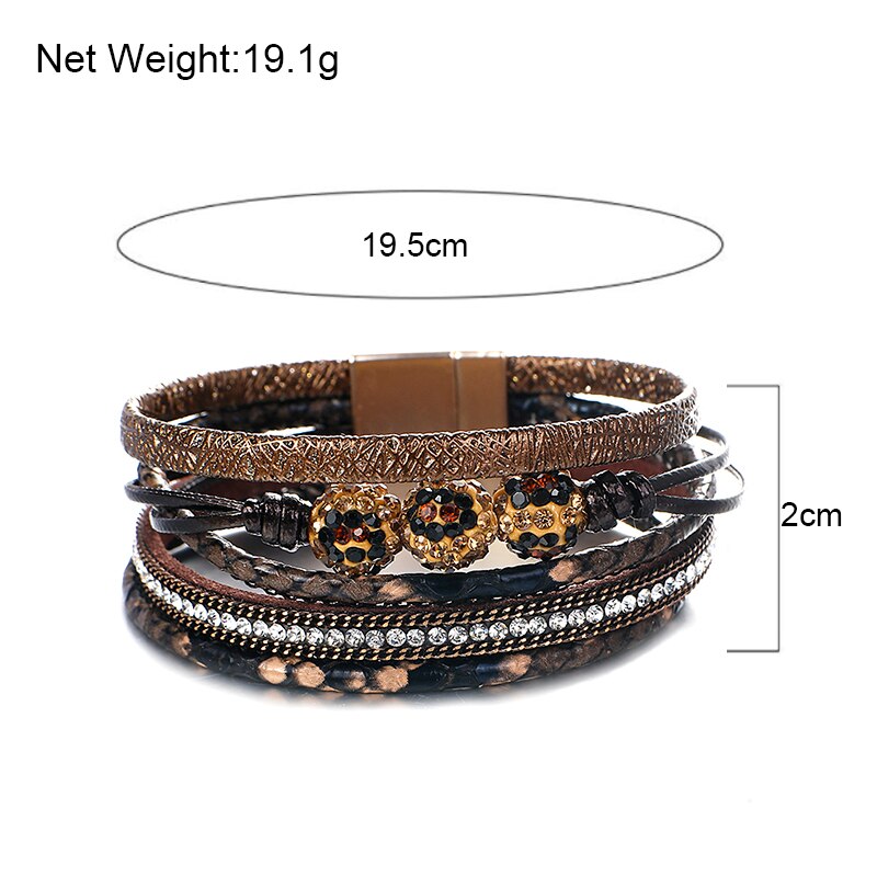 Flashbuy big resin 3 perler læderarmbånd til kvinder charms rhinestone multilayer armringe & armbånd smykker