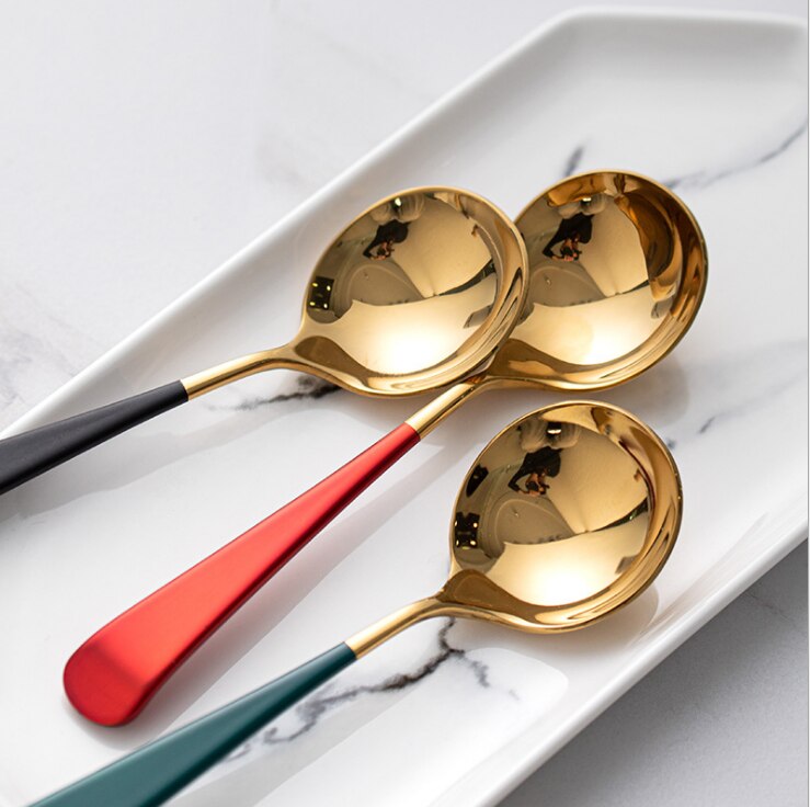 304 stainless steel soup spoon long handle Korean dessert spoon spoon