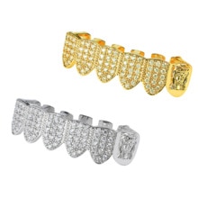 Hip Hop Fang TeethGrillz Micro Pave Cubic Zircon Top Teeth Caps Mouth Teeth Grills