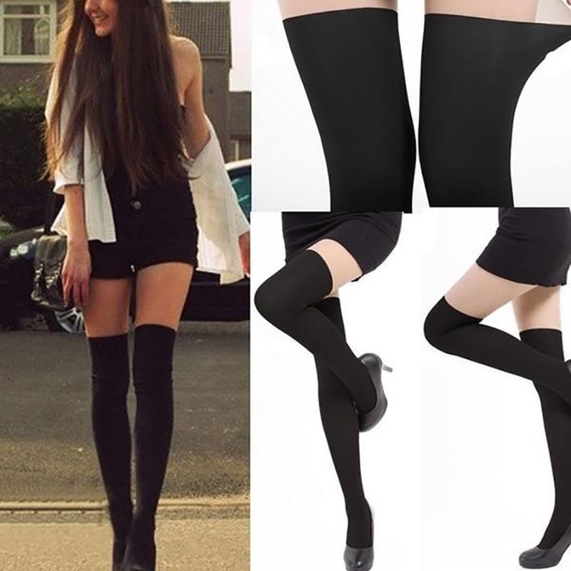 heißer Schwarz Dünne Patchwork Rippen Über Knie Strumpfhosen Oberschenkel Hohe Strumpfhosen Strumpf eins Größe Elastizität Harajuku Sommer