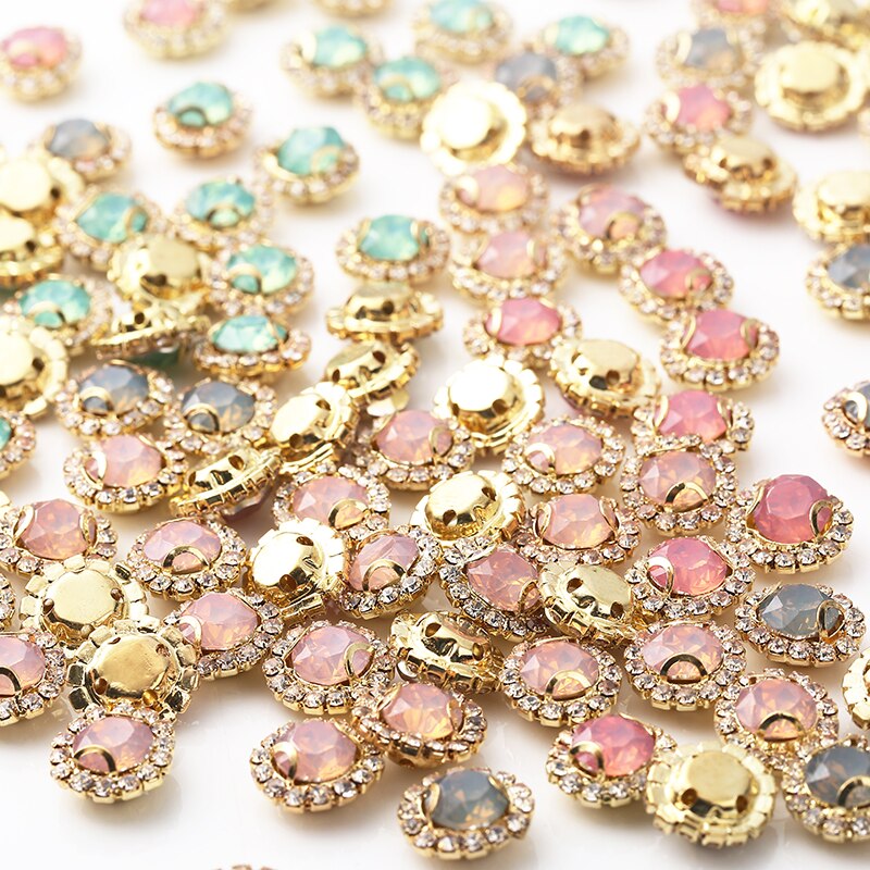 Resen ! Mix Opaal Kleur 8 Mm Gold Sew Op Ronde Steentjes Met Resin Opal/Roze/Groen Diy Rivoli Naaien stenen Met Goud Klauw