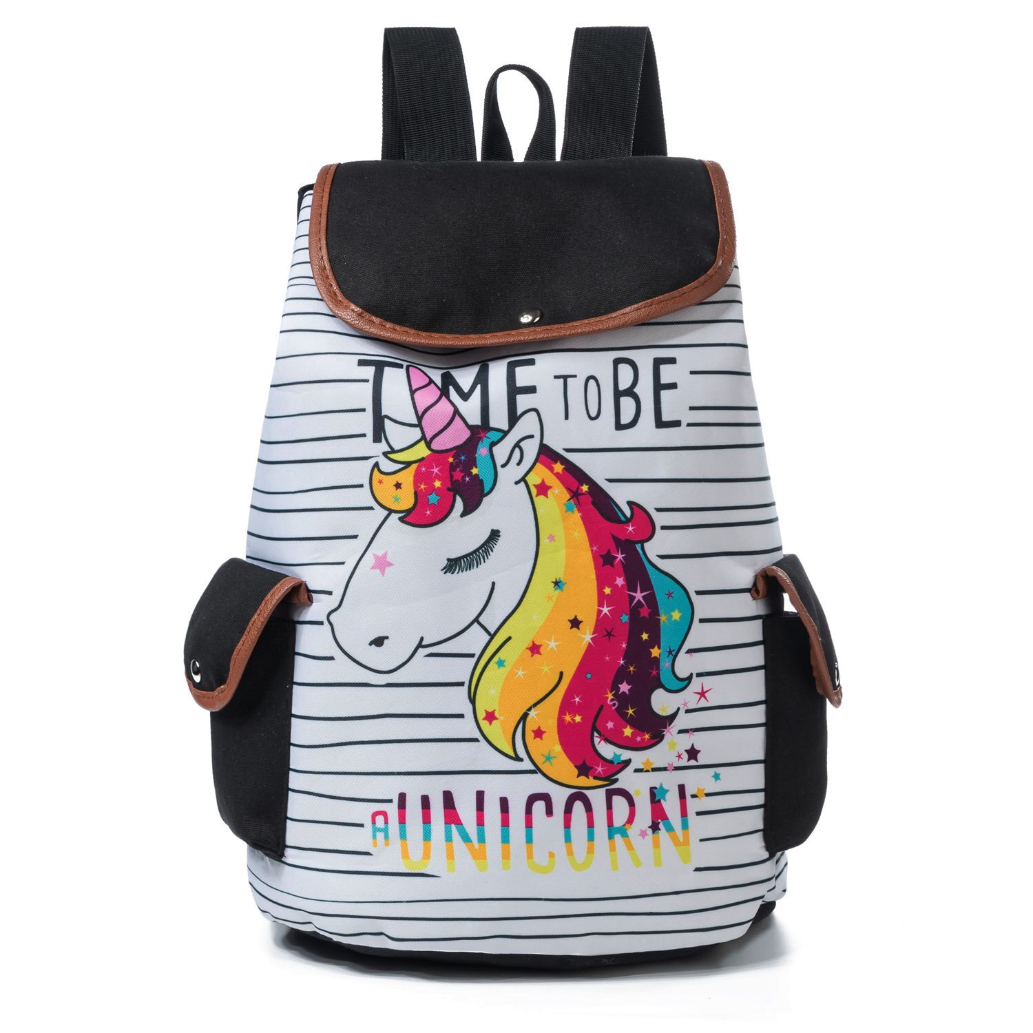 Kids School Bags for Girls Cute Unicorn Female Backpack Drawstring Backpack Canvas Bag Stripe Travel Backpack: Unicorn