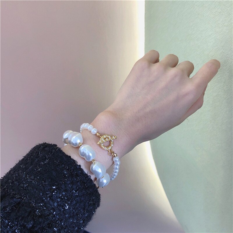 AOMU français rétro Simple irrégulier Baroque perle Bracelet tempérament Bracelet pour les femmes fête bijoux accessoires