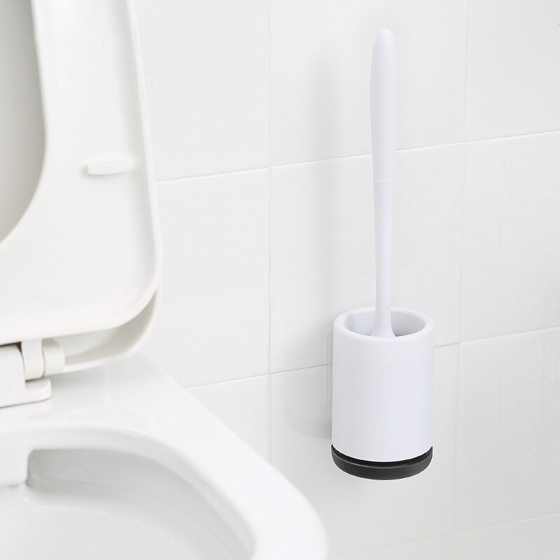 Silikone toiletbørste med blød børste, toiletbørste til badeværelset og holder sæt, konstrueret af slidstærkt termoplastisk gummi: Vægmonteret