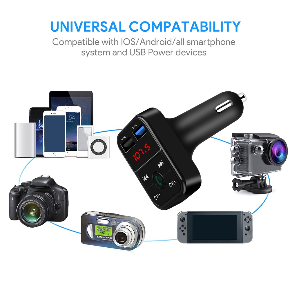 Auto Lader Voltage Display Bluetooth MP3 Speler Handsfree Car Kit Fm-zender Tf U Disk Dual Usb Charger Power Adapter