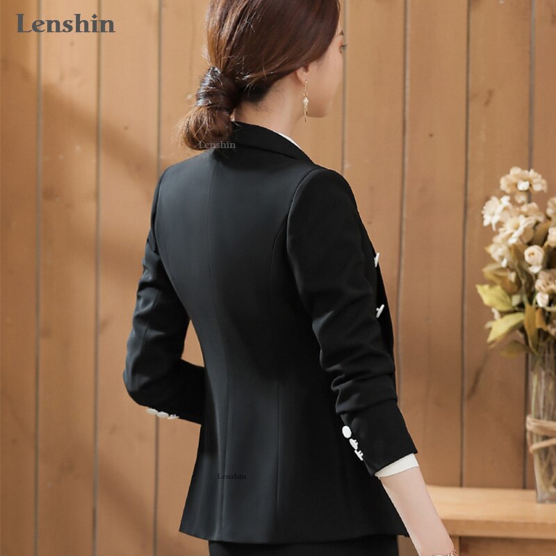 Lenshin 2 Piece Set Formal Pant Suit Blazer Office Lady Designs Women Soft Jacket and Ankle-Length Trousers