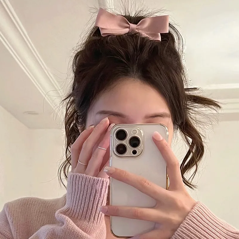Niedliche stereoskopische rosa schwarze Schleife Haarnadel Haar-Seitenklammern für Frauen Mädchen Art freundlicher Stirnband für Haarschmuck Kopfbedeckung