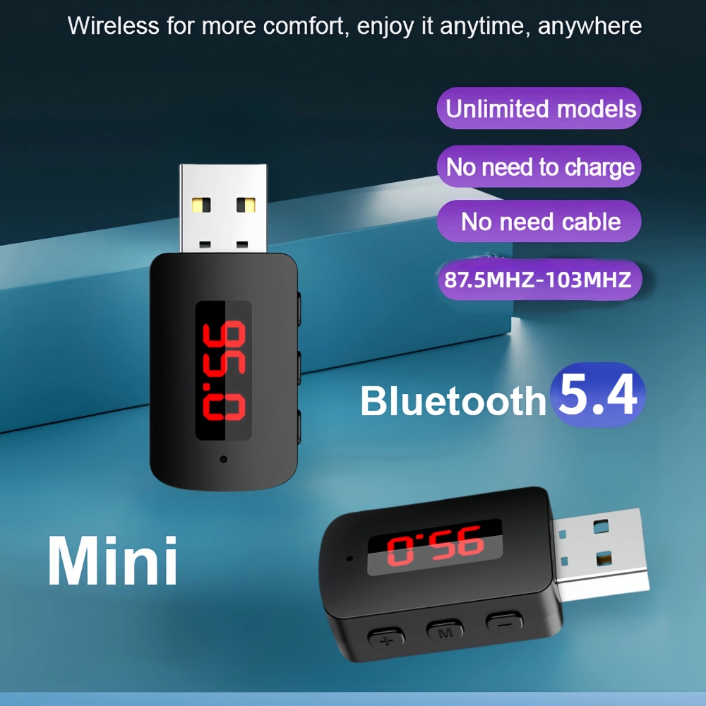 Bluetooth 5.4 Auto Zender Ontvanger Handsfree Bellen Carkit Mini USB Power Auto Draadloze Audio Adapter Voor Fm Radio TV Speaker: Default Title