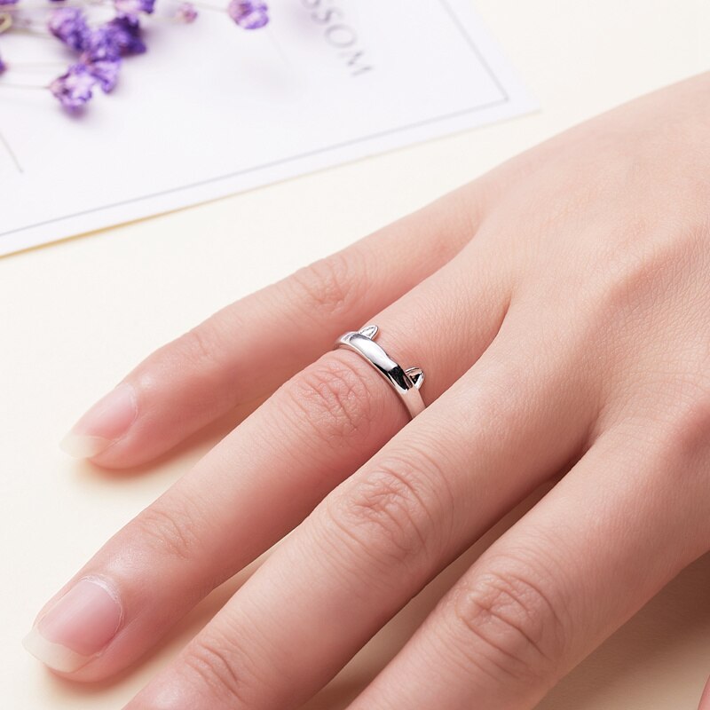 Leuke Zilveren Kleur Kat Oor Open Ringen Voor Vrouwen Mode Metalen Vinger Meisjes Partij Sieraden Verstelbare Animal Manchet Ring Mooie