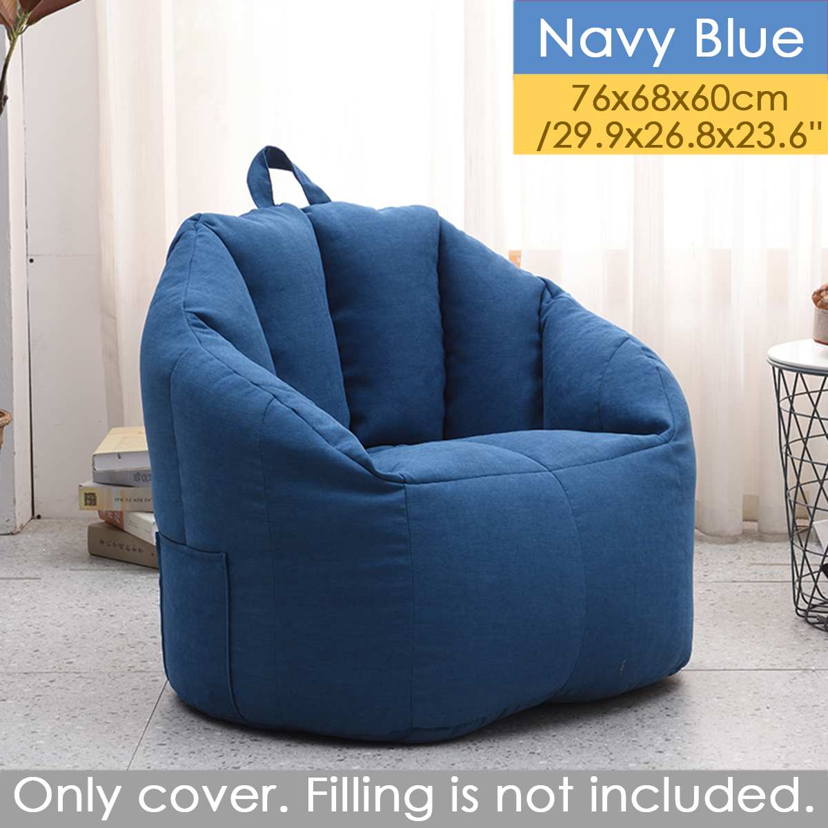 Snoep Kleur Bean Bag Sofa Cover Zonder Vulmiddel Lounger Sofa Stoel Poef Zetel Woonkamer Meubels Zitzak Poef Bladerdeeg Couch: blue