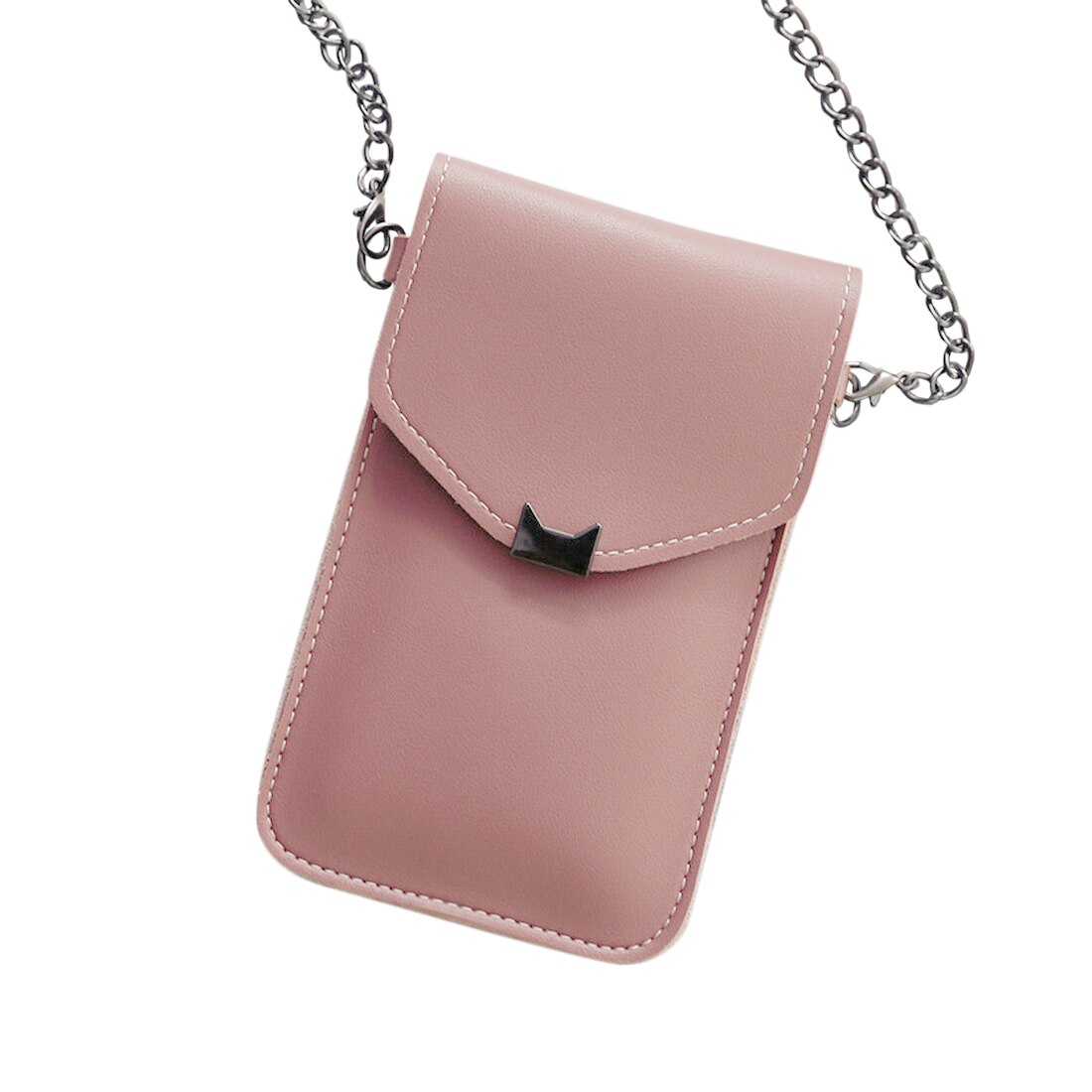 Saco do mensageiro da corrente das mulheres da tela de toque transparente da orelha do gato retro simples saco do telefone móvel sacos pequenos da aleta mini bolsa de ombro: light pink