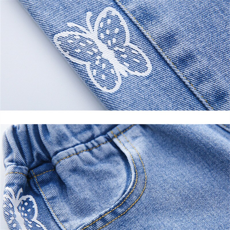 4-14 jahre Mädchen Jeans Mädchen Frühling Koreanische Karikatur lässig Denim Hosen Mädchen Schmetterling Drucken Elastische Taille schlank passen bleistift Hosen
