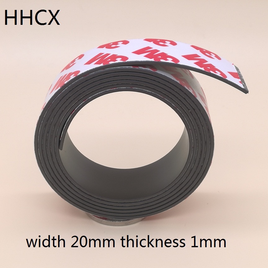 1 metro imán de goma 20*1mm 3M adhesivo Flexible banda magnética de goma cinta imán ancho 20mm de espesor 1mm 20mm x 1mm