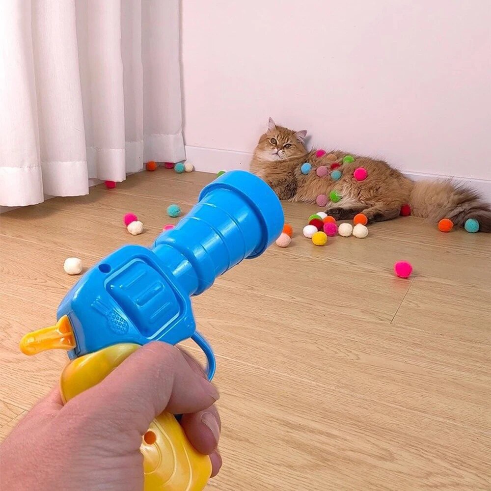 1 ensemble de jouets interactifs pour chat, pistolet jouet très amusant, 20 pièces, balle en peluche, lance une balle silencieuse à rebond élevé pour taquiner le chat
