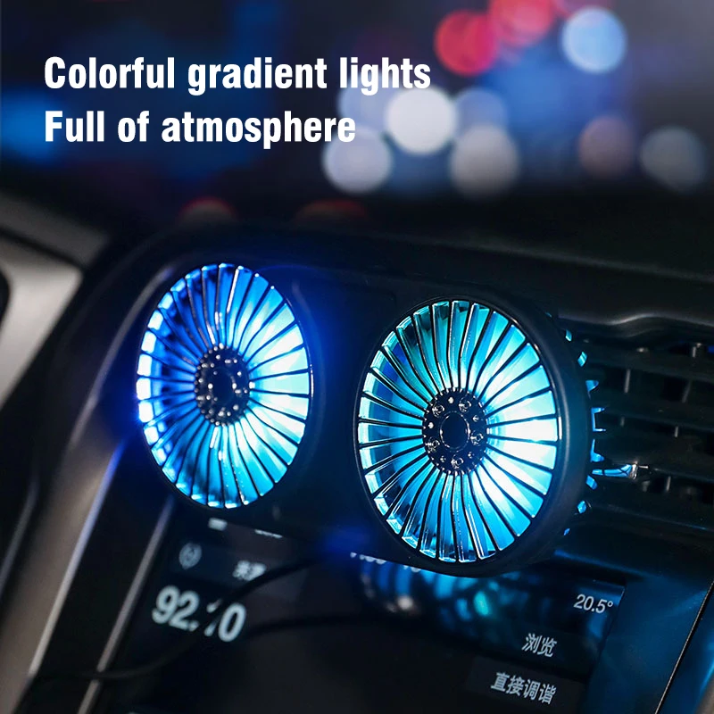 EAFC Car Cooling Fan Double-Head Low Noise 5V USB Electric Car Cooler 360° Rotating Car Air Outlet Dashboard Fan Electrical