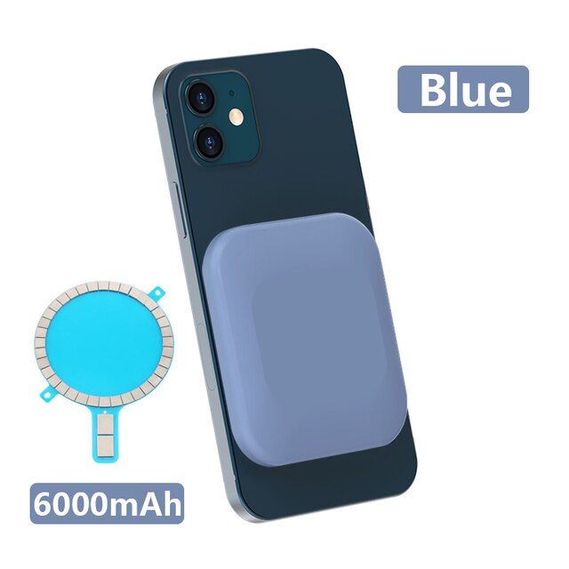 Portable Magnetic Power Bank 15W Wireless Charging For Apple iPhone 13 Xiaomi Huawei Samsung 6000mAh External Battery Charger: Blue