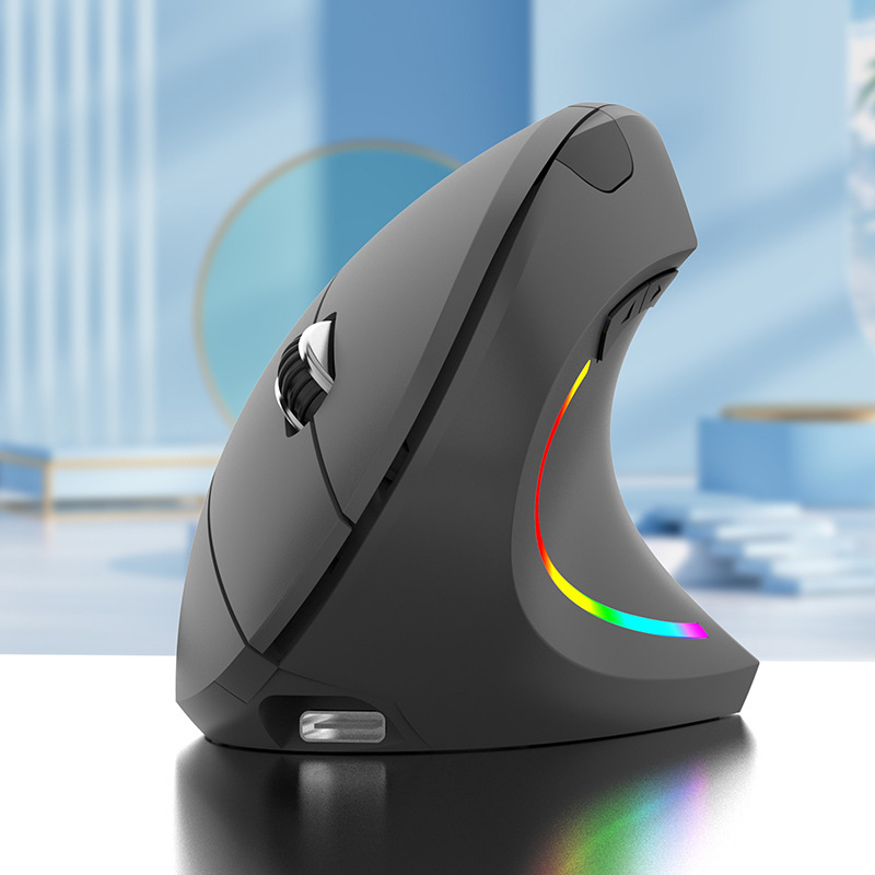 Wireless Vertical Mouse Bluetooth 2.4G Dual Mode 6 Keys Ergonomic 2400 DPI RGB Backlight Type C Muted Click Gaming H1: GRAY